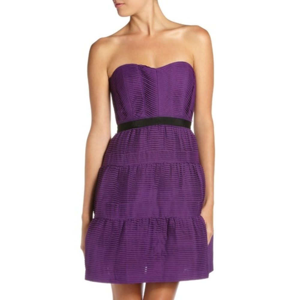 BCBG Strapless Pleated Chiffon Dress - Purple 6